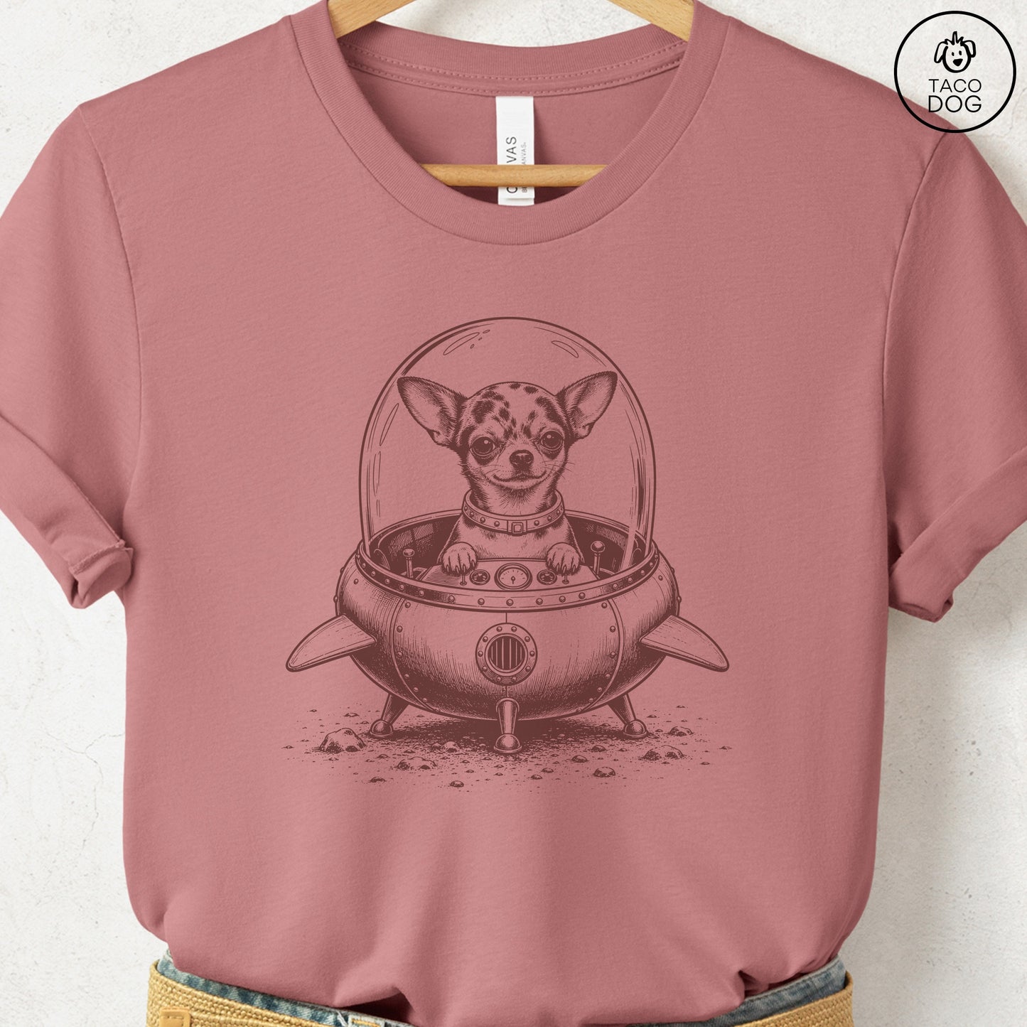 Chihuahua Space T-Shirt Heather Mauve S Taco-Dog