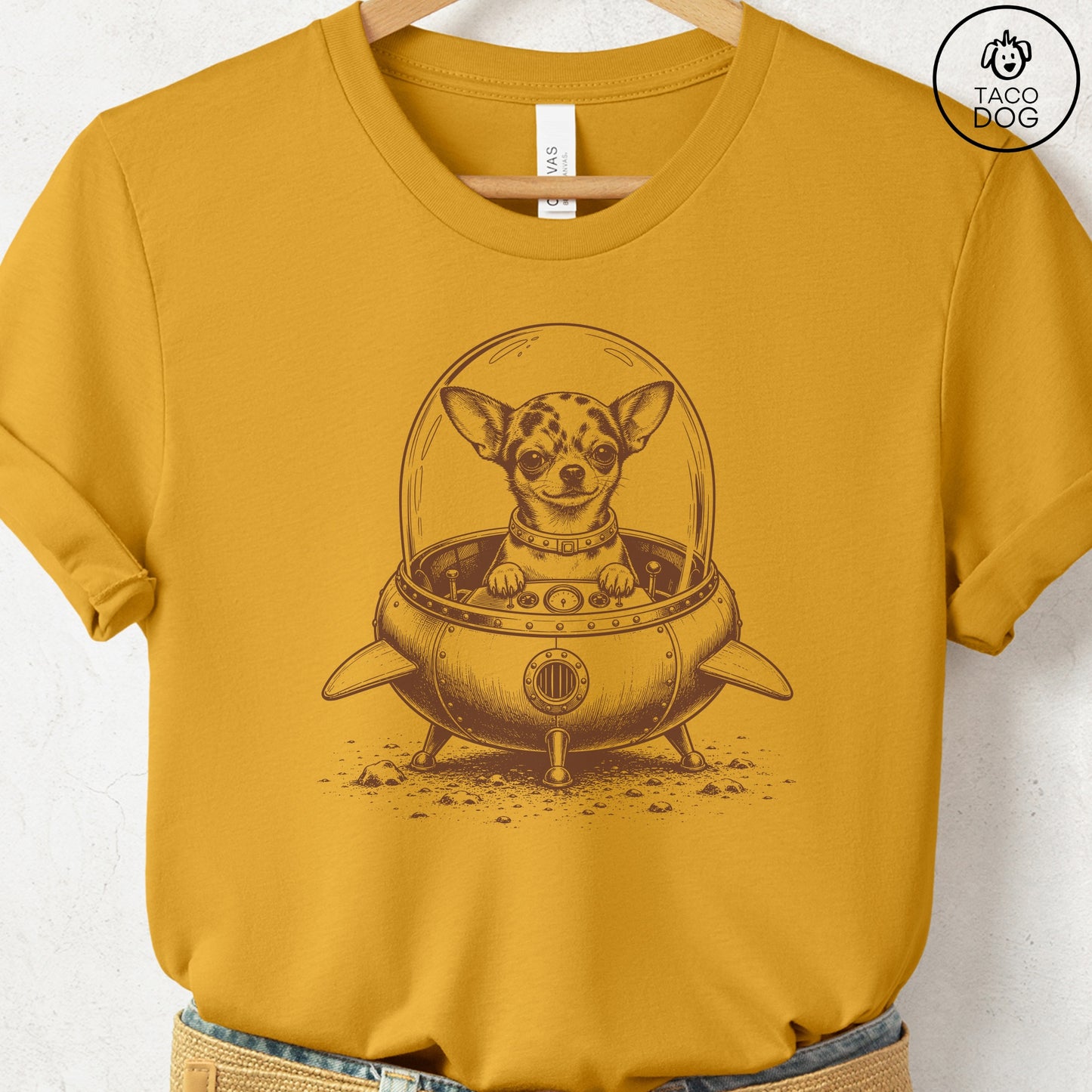 Chihuahua Space T-Shirt Mustard S Taco-Dog