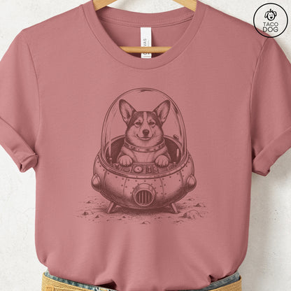 Corgi Space T-Shirt Heather Mauve Taco-Dog