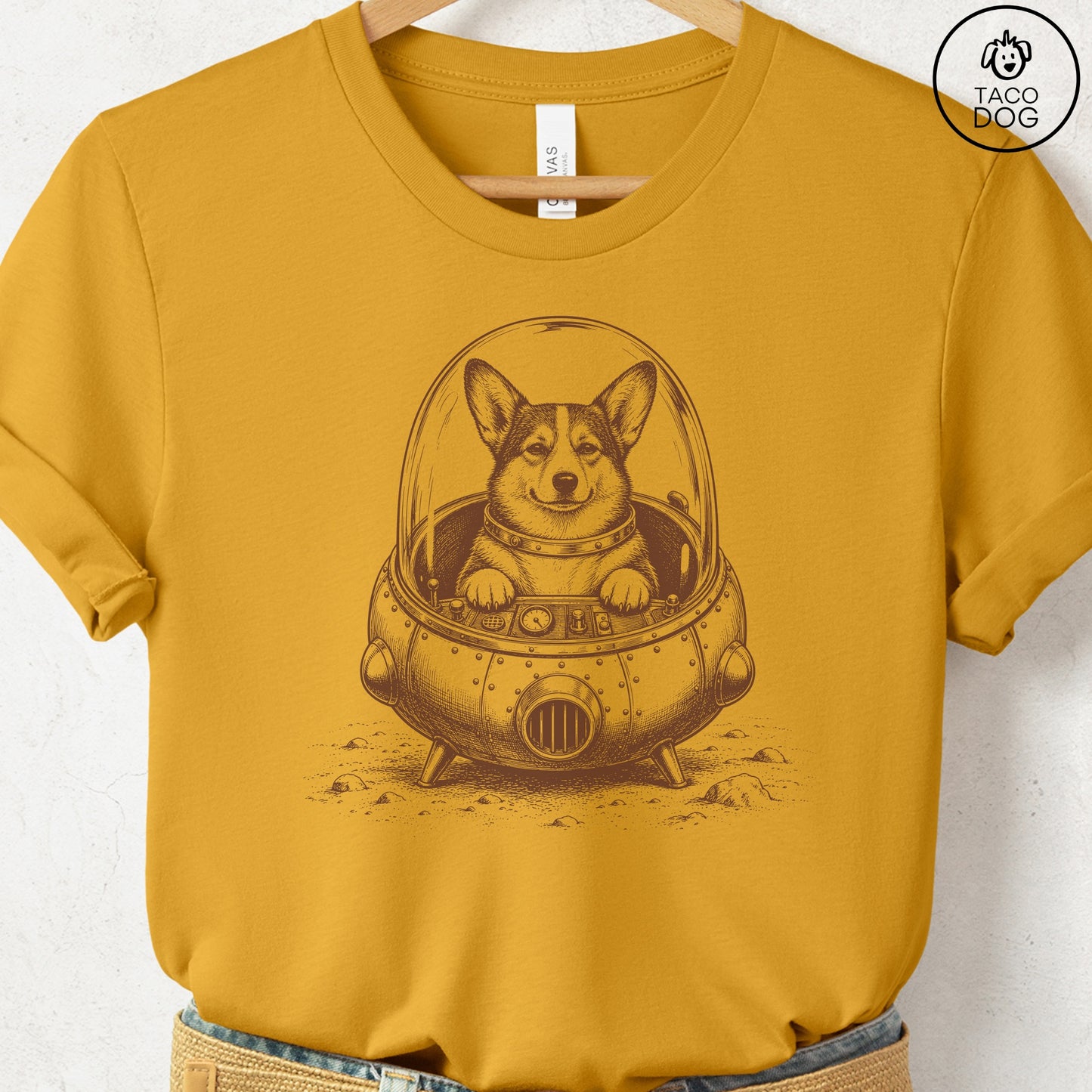 Corgi Space T-Shirt Mustard Taco-Dog