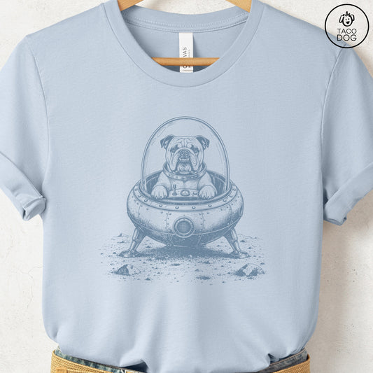 English Bulldog Space T-Shirt Light Blue Taco-Dog