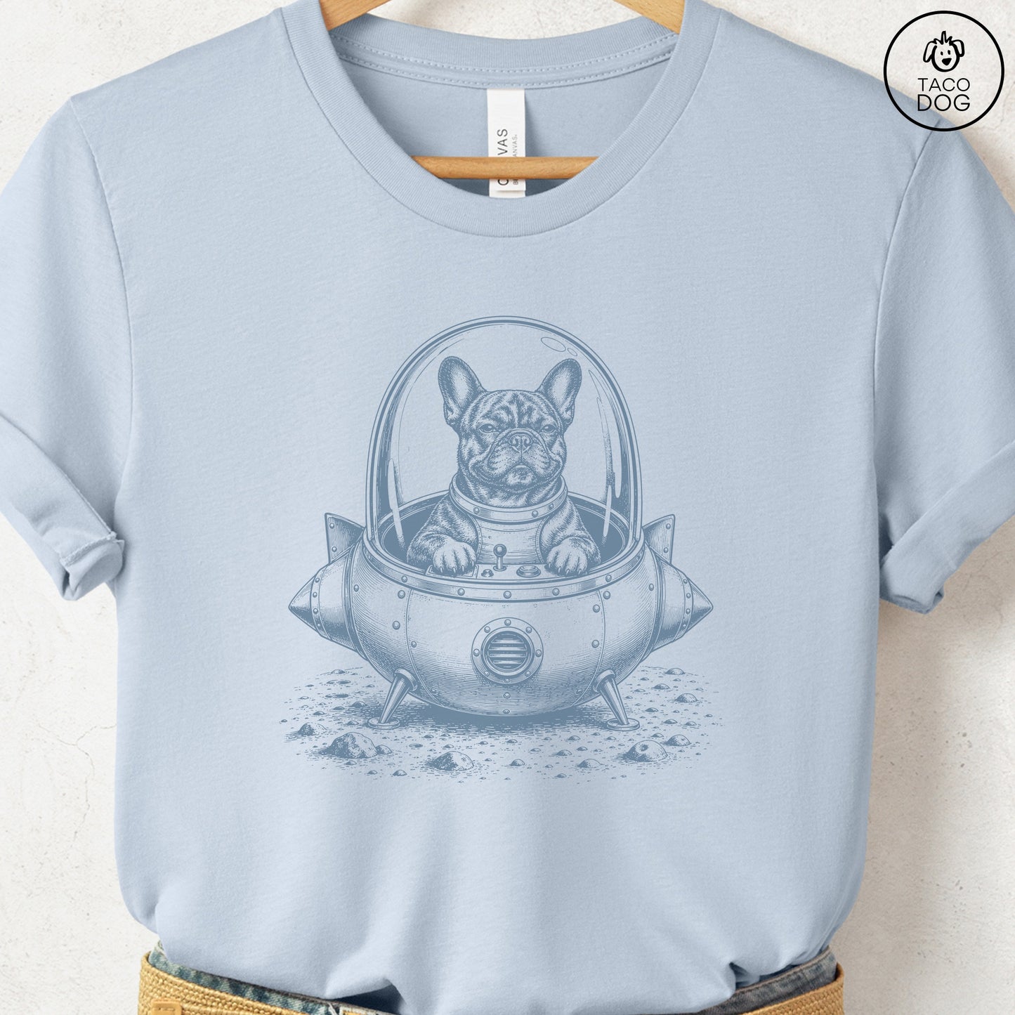 French Bulldog Frenchie Space T-Shirt Light Blue S Taco-Dog