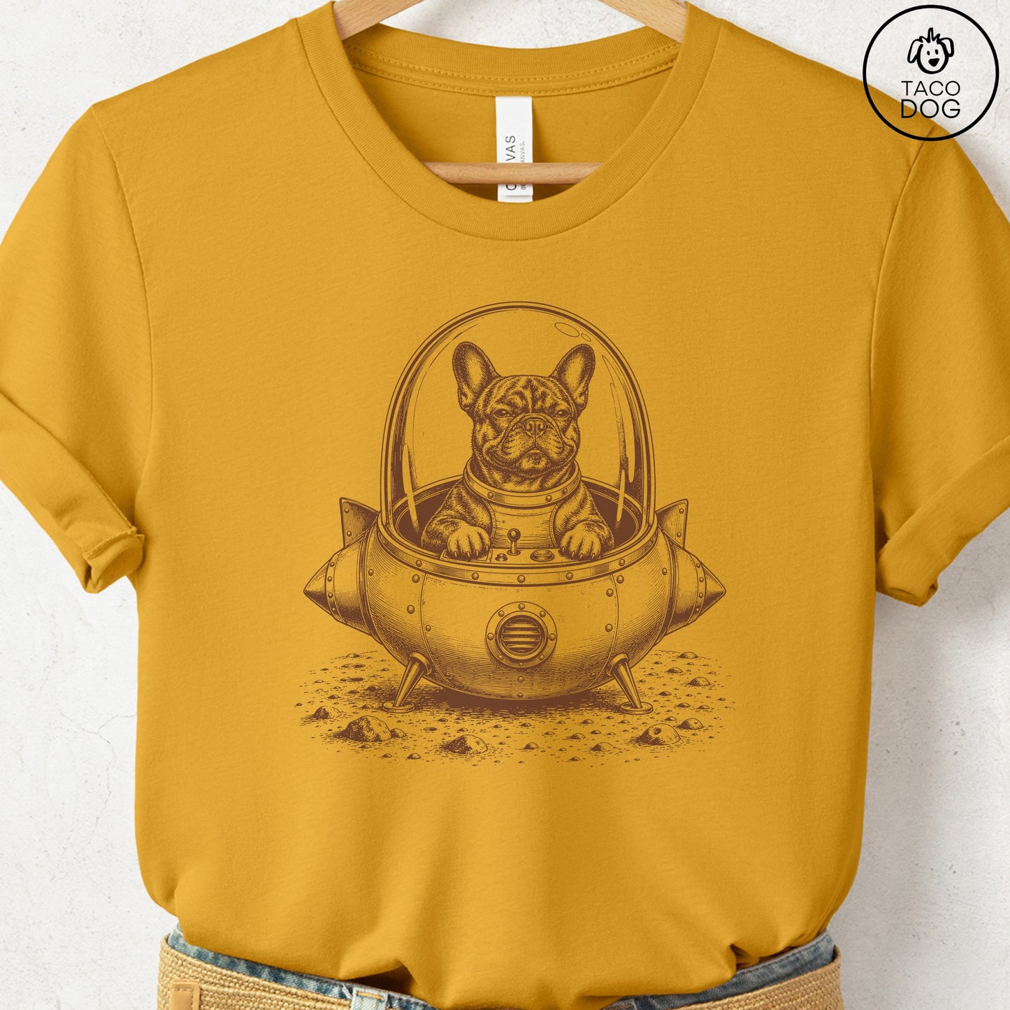 French Bulldog Frenchie Space T-Shirt Mustard S Taco-Dog