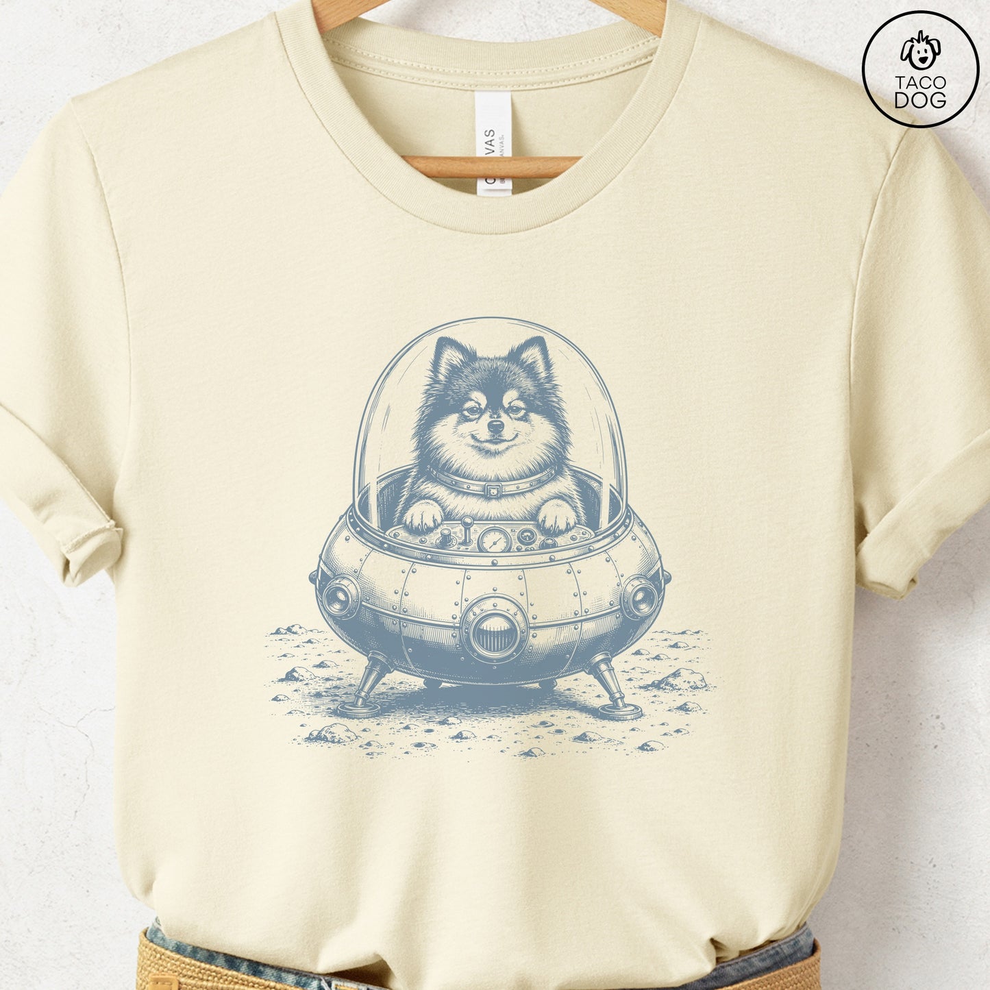 Pomeranian Space T-Shirt Natural Taco-Dog