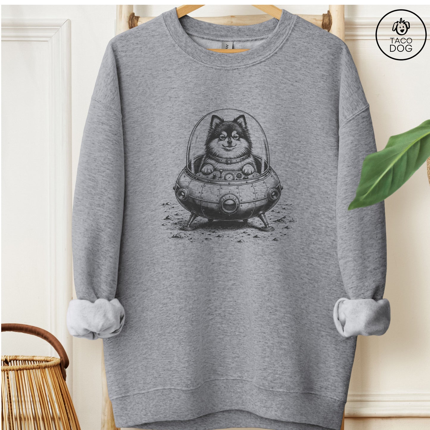 Pomeranian Space Sweatshirt Graphite Heather M Taco-Dog