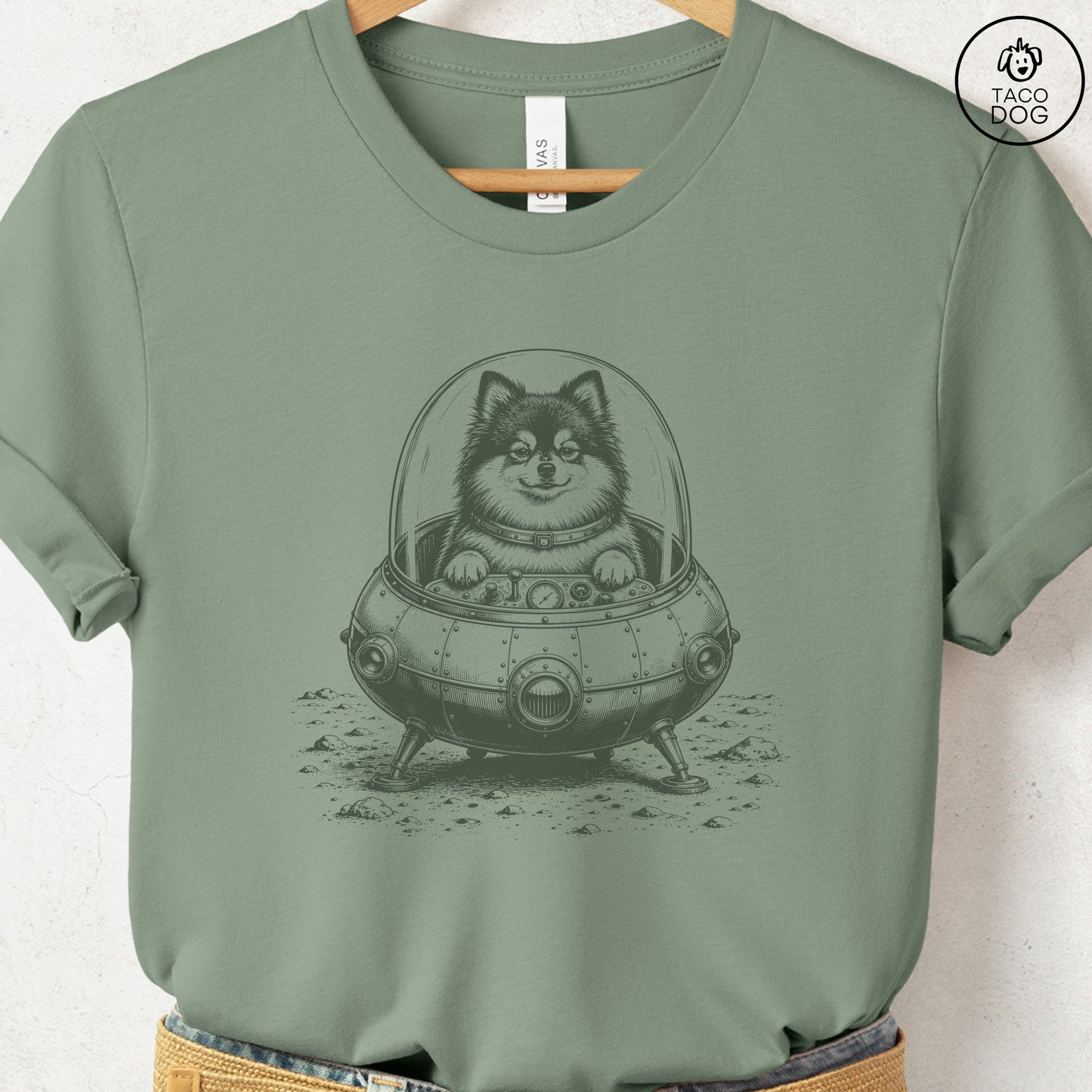 Pomeranian Space T-Shirt Sage Taco-Dog