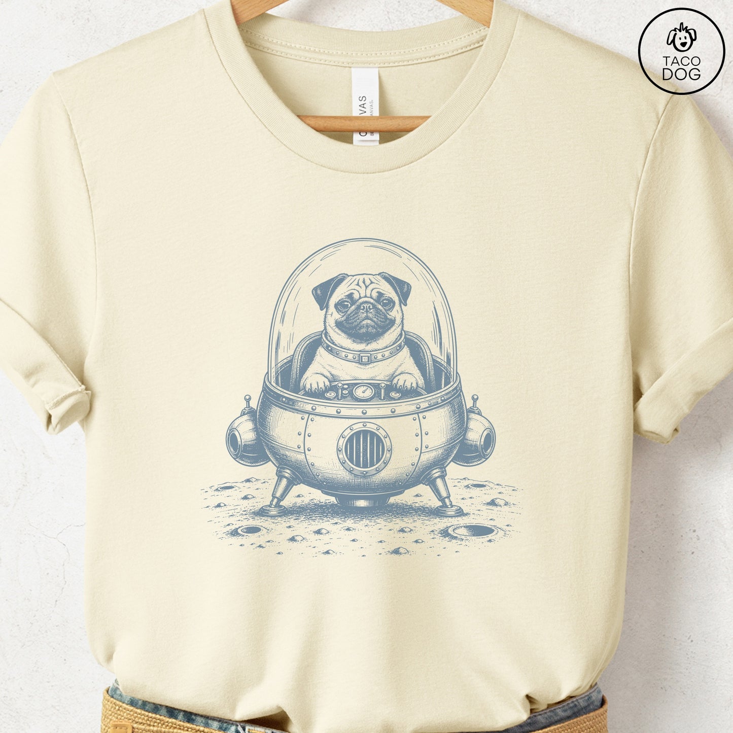 Pug Space T-Shirt Natural Taco-Dog
