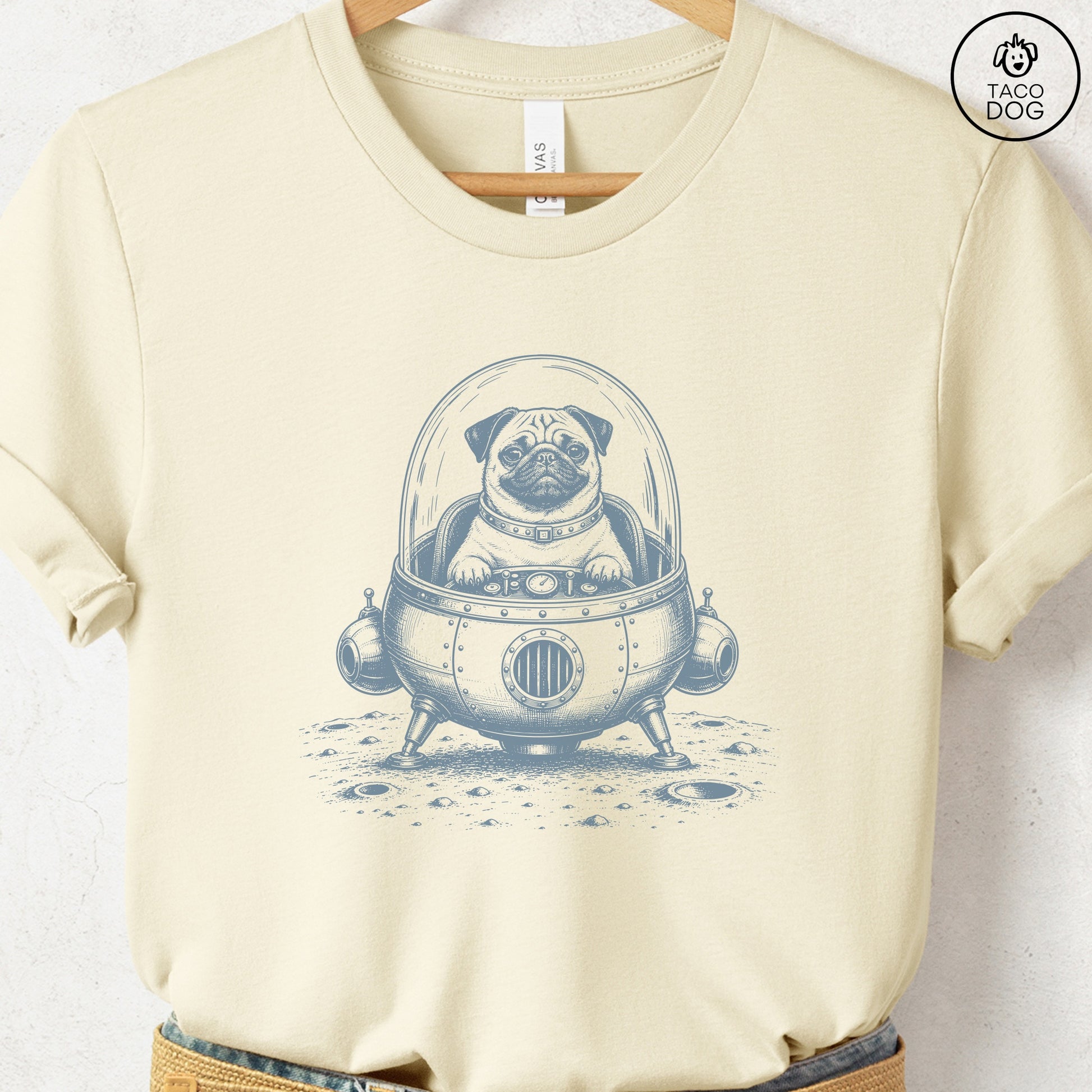 Pug Space T-Shirt Natural Taco-Dog