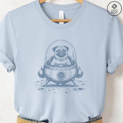 Pug Space T-Shirt Light Blue Taco-Dog