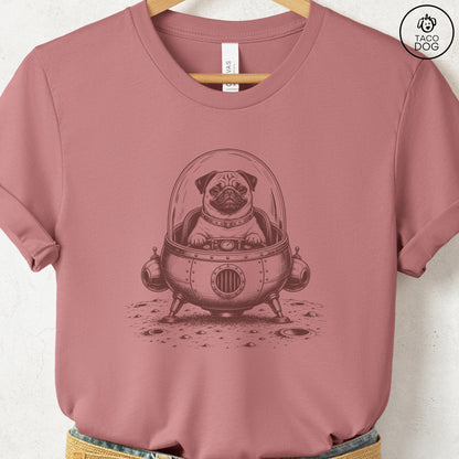 Pug Space T-Shirt Heather Mauve Taco-Dog