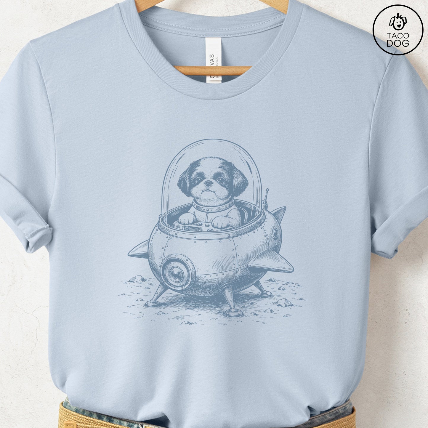 Shih Tzu Space T-Shirt Light Blue Taco-Dog