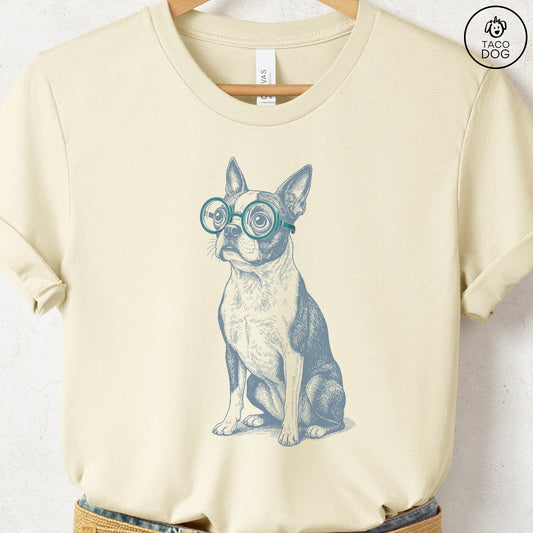 Boston Terrier Spectacles T-Shirt Natural S Taco-Dog
