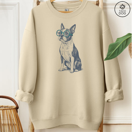Boston Terrier Spectacles Sweatshirt Sand M Taco-Dog