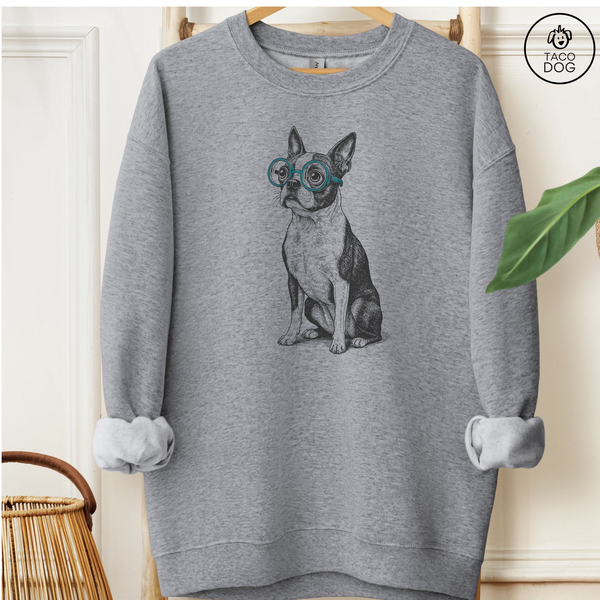 Boston Terrier Spectacles Sweatshirt Graphite Heather M Taco-Dog