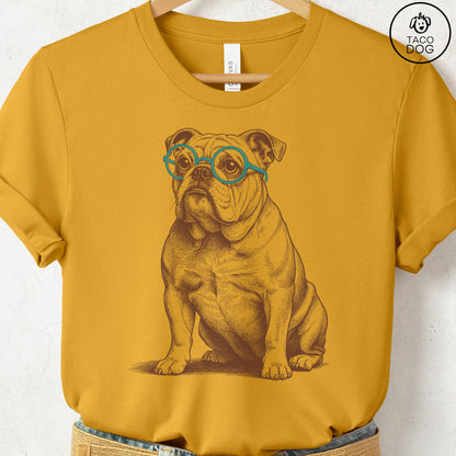 English Bulldog Spectacles T-Shirt Mustard S Taco-Dog