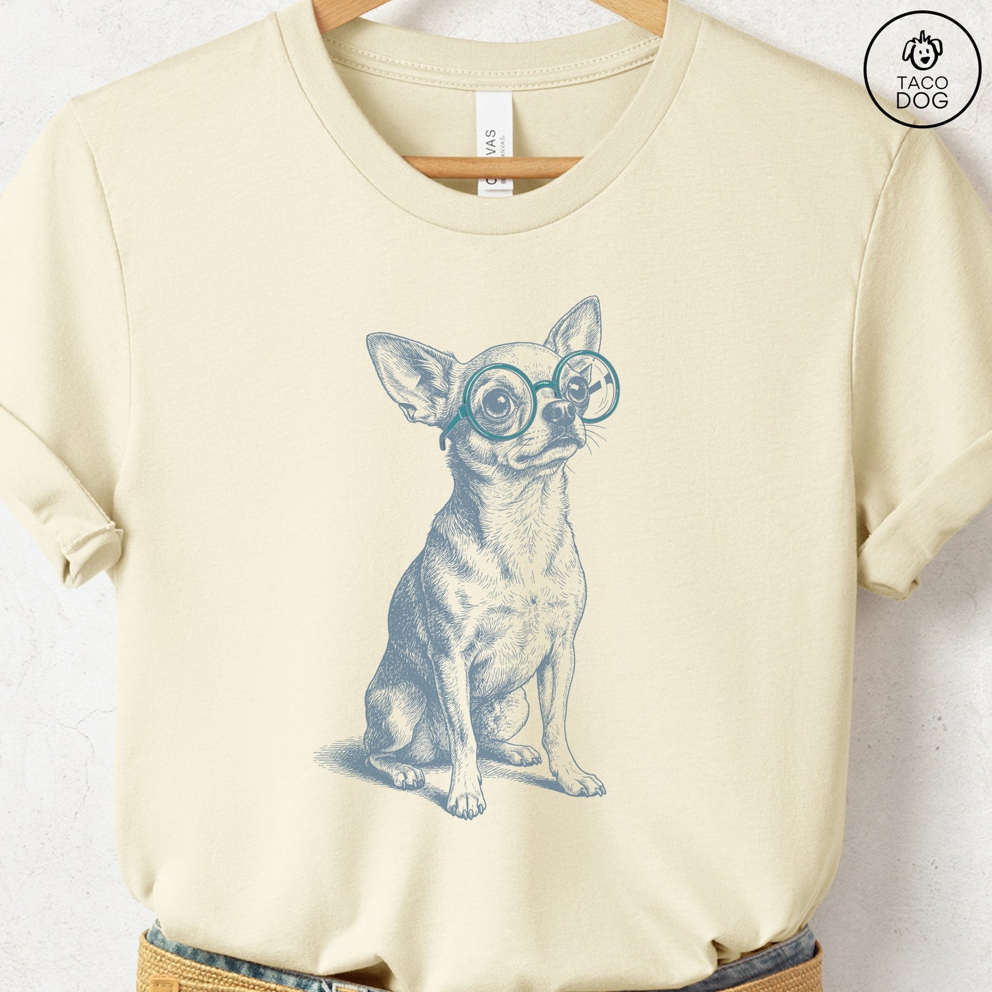Chihuahua Spectacles T-Shirt Natural S Taco-Dog