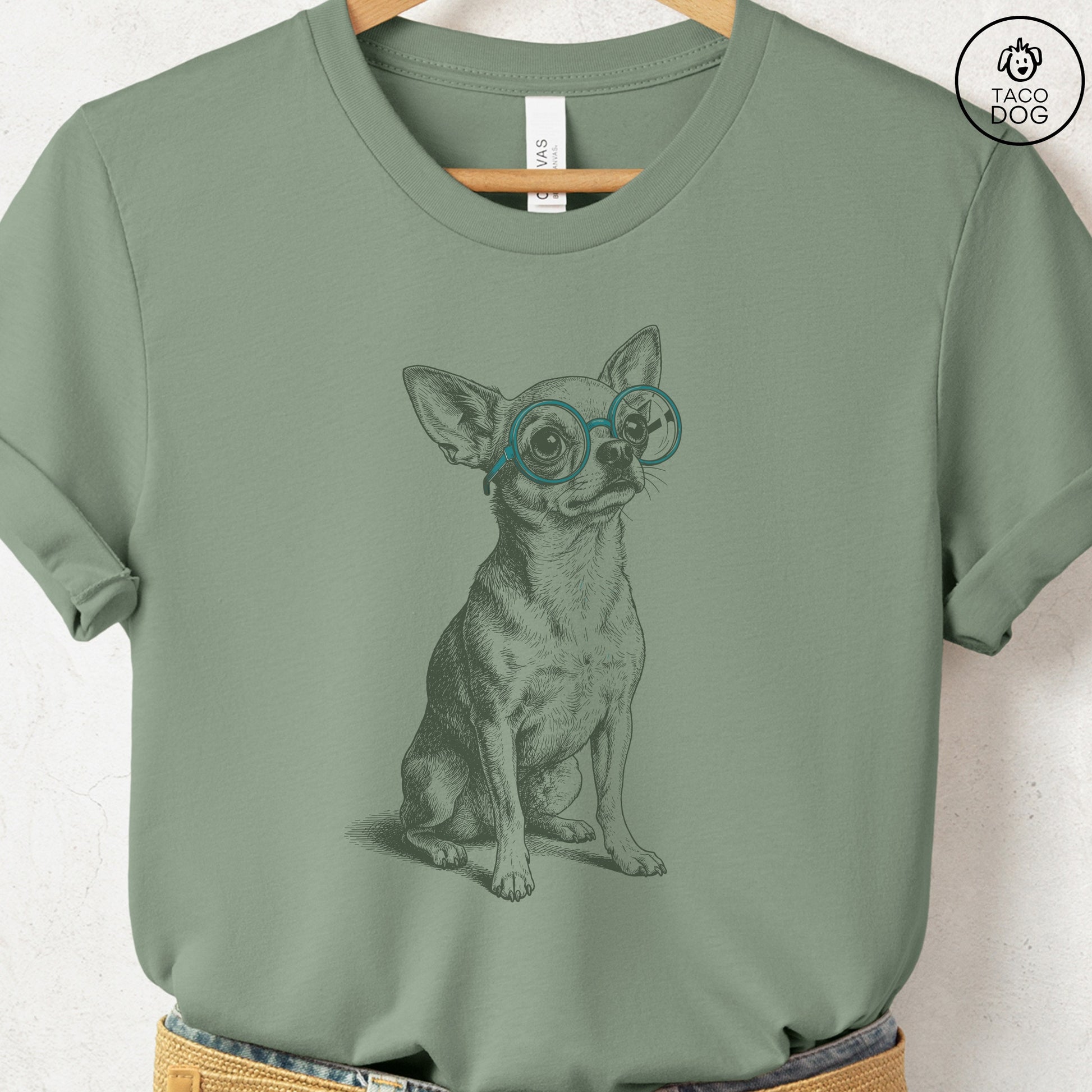 Chihuahua Spectacles T-Shirt Sage S Taco-Dog