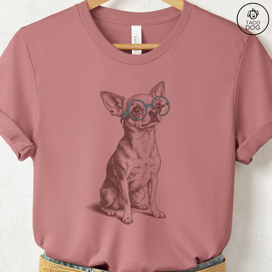 Chihuahua Spectacles T-Shirt Heather Mauve S Taco-Dog