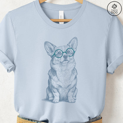 Corgi Spectacles T-Shirt Light Blue S Taco-Dog