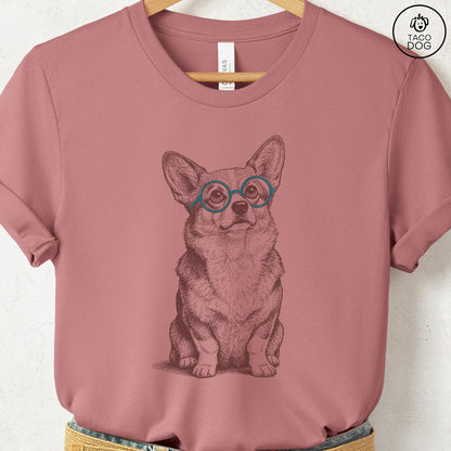 Corgi Spectacles T-Shirt Heather Mauve S Taco-Dog