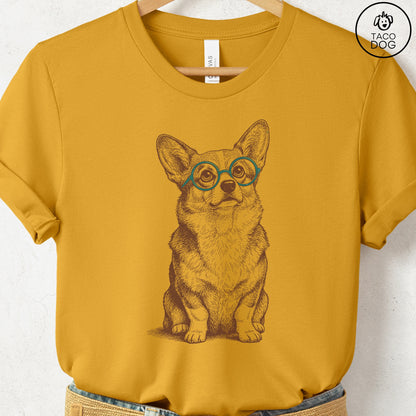 Corgi Spectacles T-Shirt Mustard S Taco-Dog