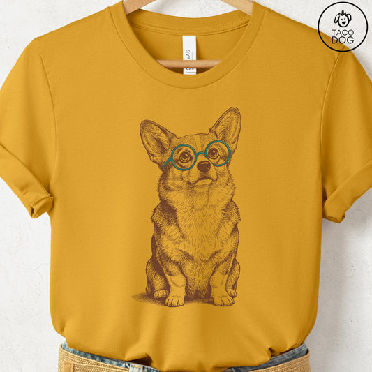 Corgi Spectacles T-Shirt Mustard S Taco-Dog