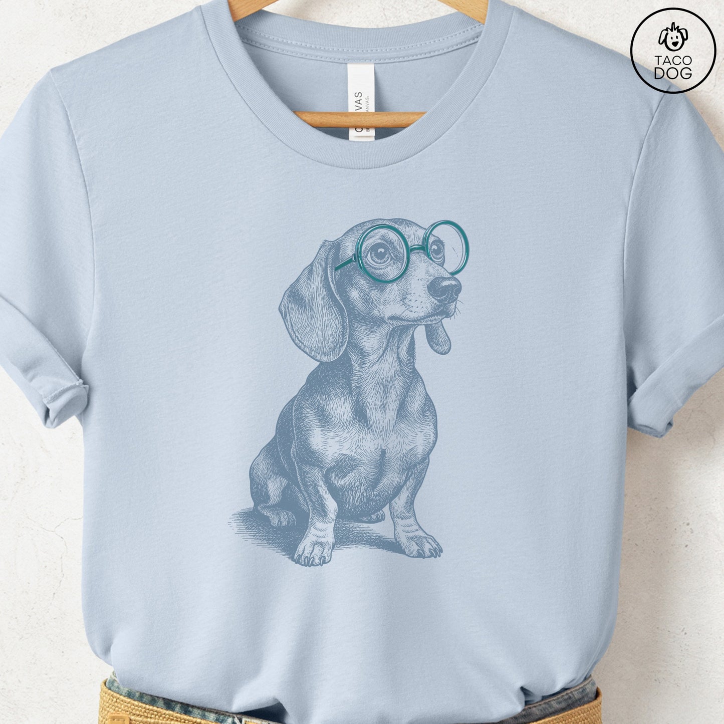 Dachshund Spectacles T-Shirt Light Blue S Taco-Dog