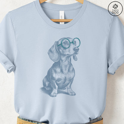 Dachshund Spectacles T-Shirt Light Blue S Taco-Dog