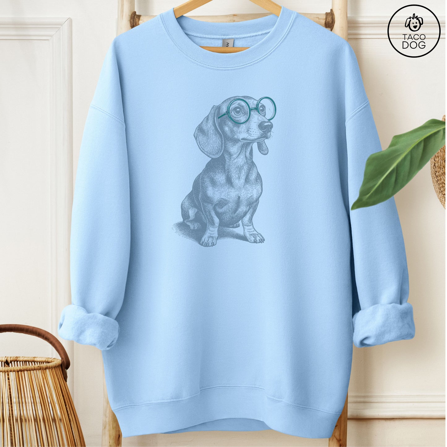 Dachshund Spectacles Sweatshirt Light Blue M Taco-Dog