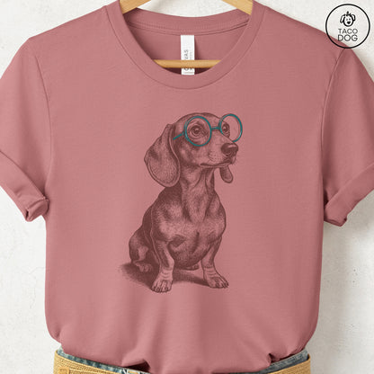 Dachshund Spectacles T-Shirt Heather Mauve S Taco-Dog