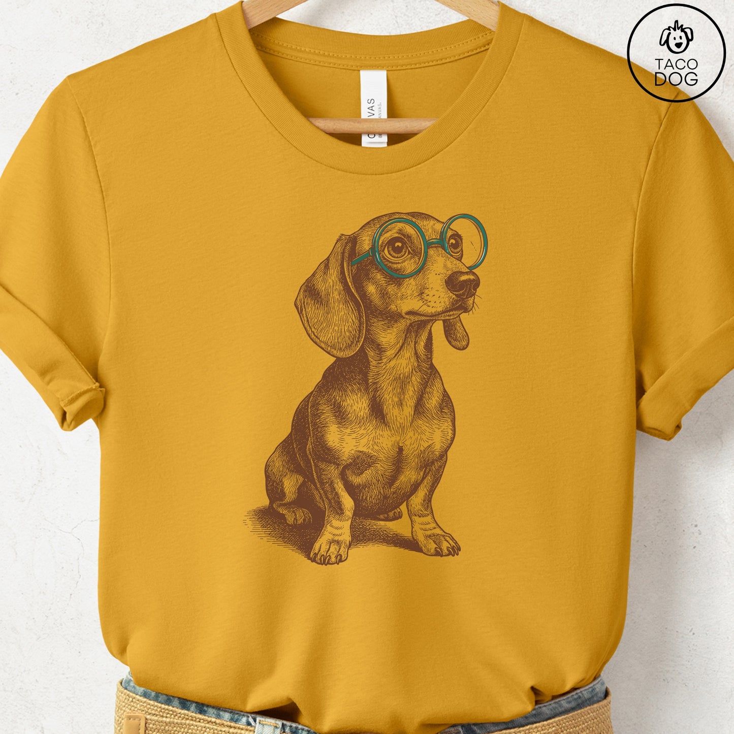 Dachshund Spectacles T-Shirt Mustard S Taco-Dog