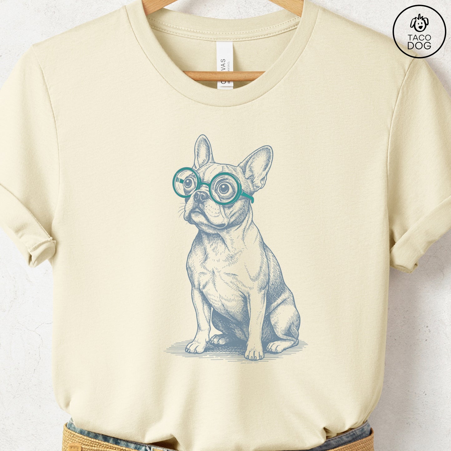 French Bulldog Frenchie Spectacles T-Shirt Natural S Taco-Dog
