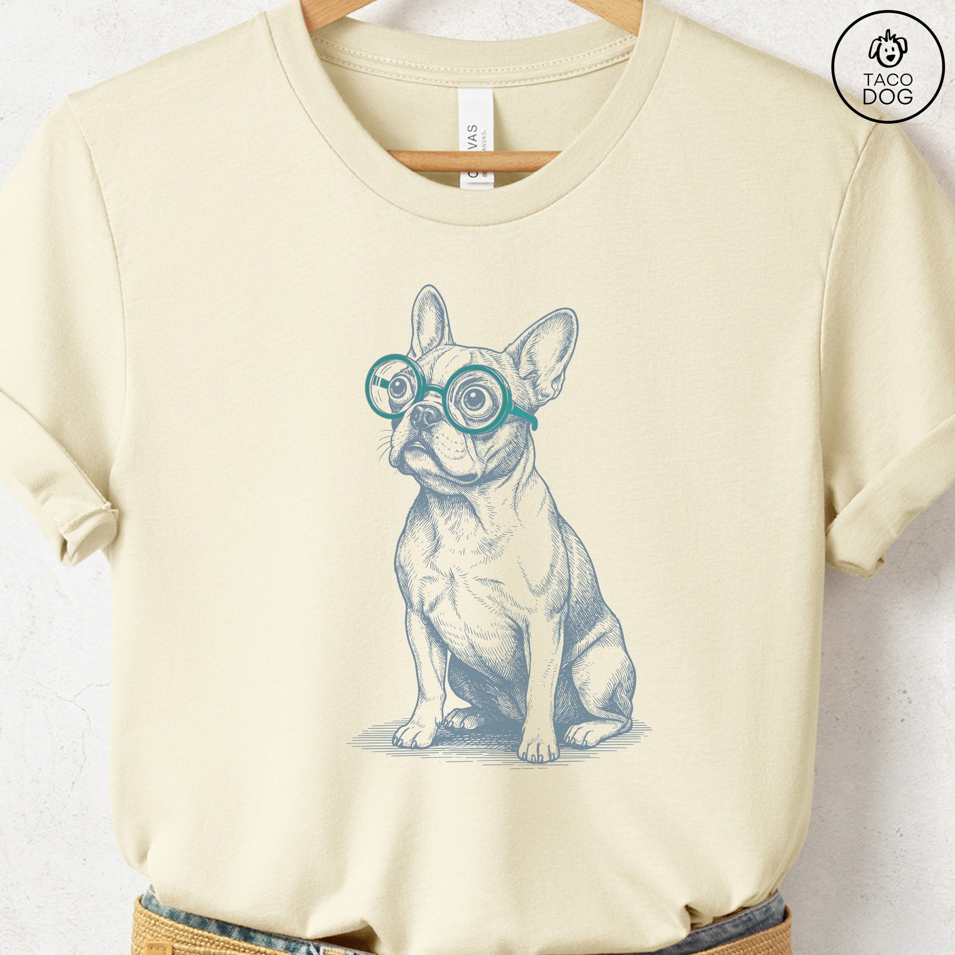 French Bulldog Frenchie Spectacles T-Shirt Natural S Taco-Dog