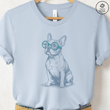 French Bulldog Frenchie Spectacles T-Shirt Light Blue S Taco-Dog