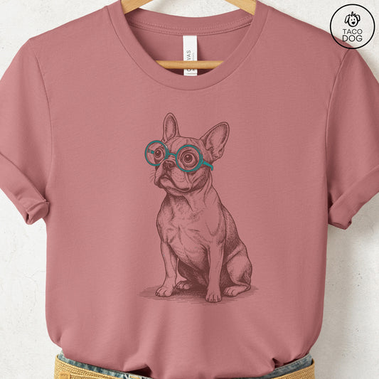French Bulldog Frenchie Spectacles T-Shirt Heather Mauve S Taco-Dog