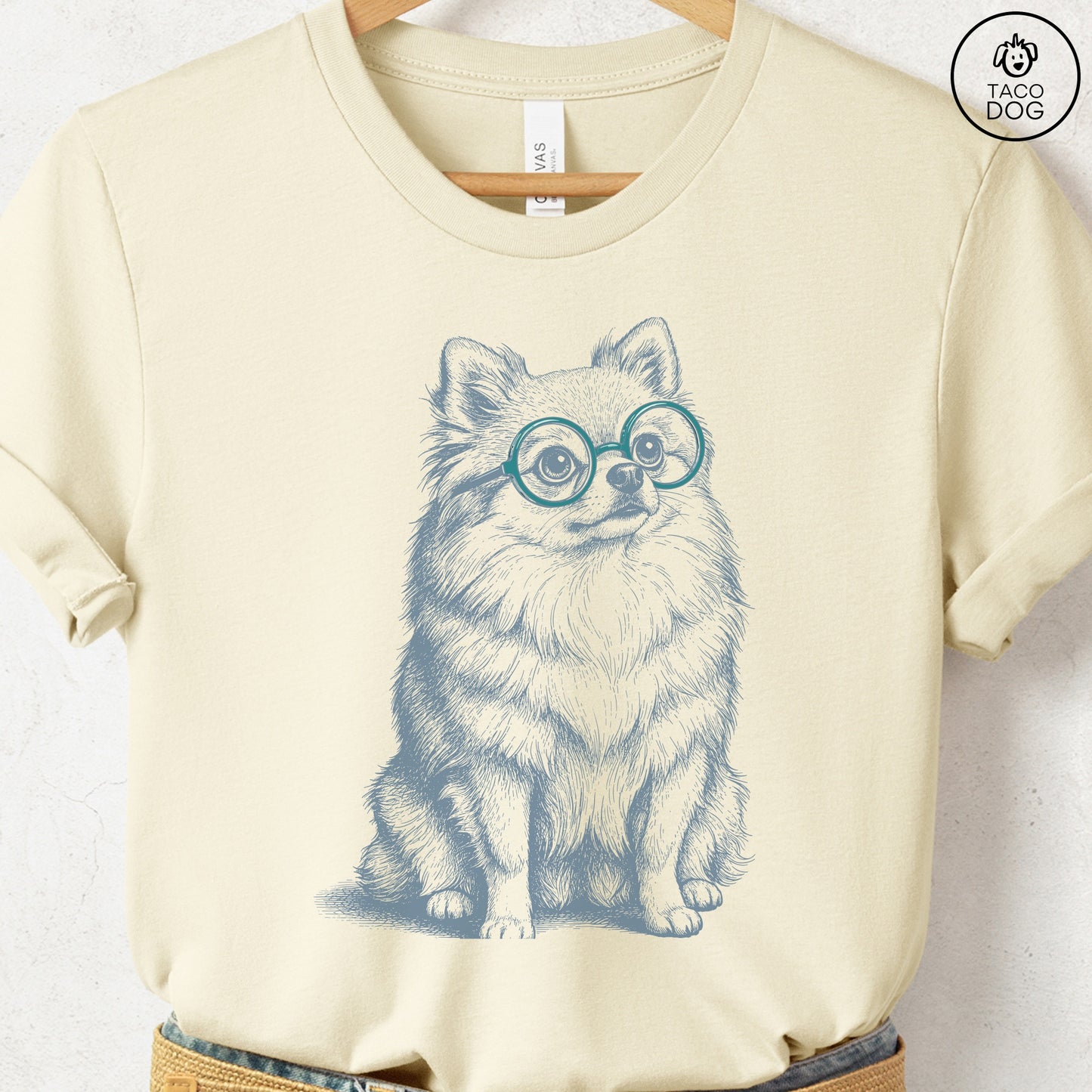 Pomeranian Spectacles T-Shirt Natural S Taco-Dog