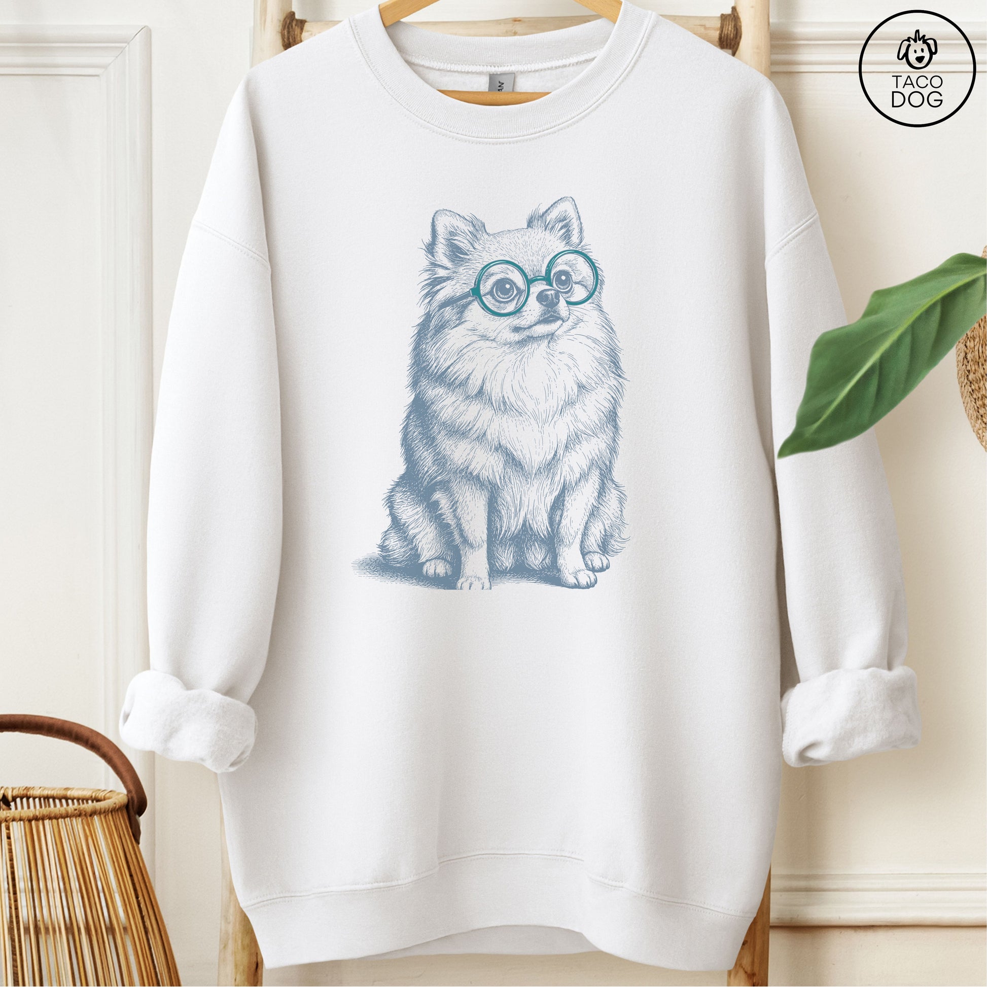 Pomeranian Spectacles Sweatshirt White M Taco-Dog