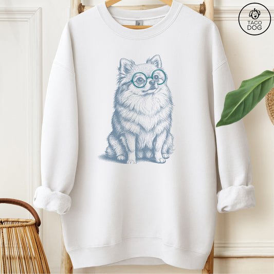 Pomeranian Spectacles Sweatshirt White M Taco-Dog