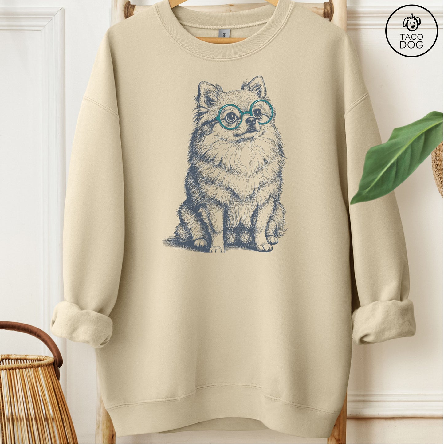 Pomeranian Spectacles Sweatshirt Sand M Taco-Dog