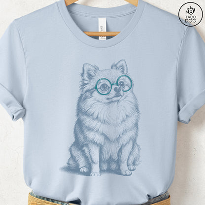 Pomeranian Spectacles T-Shirt Light Blue S Taco-Dog