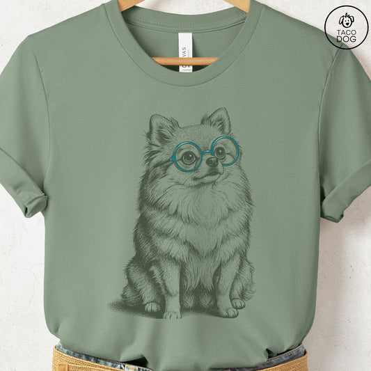 Pomeranian Spectacles T-Shirt Sage S Taco-Dog