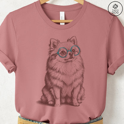 Pomeranian Spectacles T-Shirt Heather Mauve S Taco-Dog