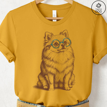 Pomeranian Spectacles T-Shirt Mustard S Taco-Dog