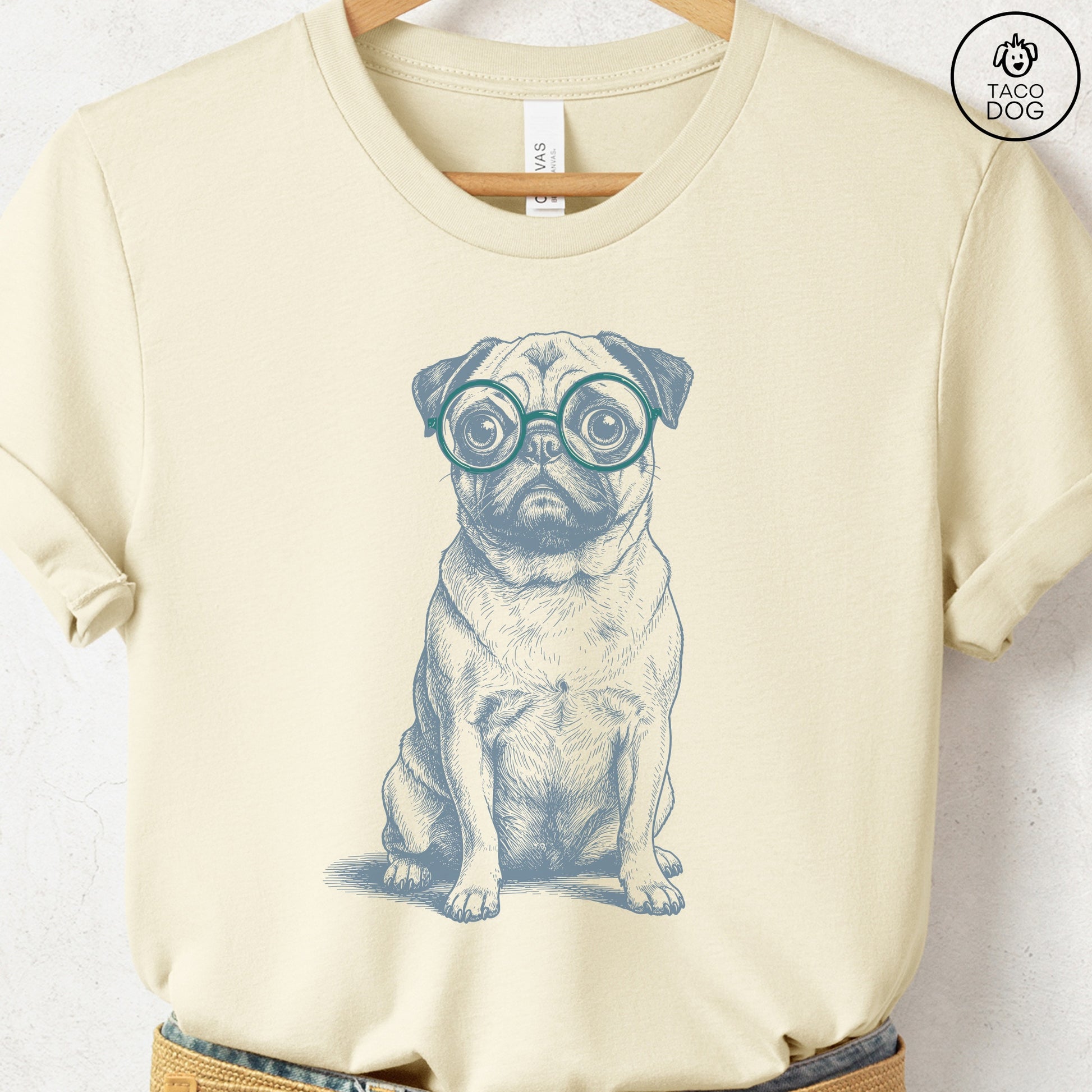 Pug Spectacles T-Shirt Natural S Taco-Dog