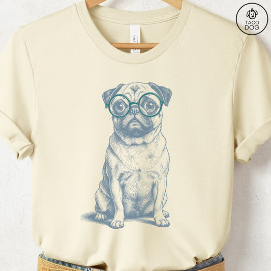 Pug Spectacles T-Shirt Natural S Taco-Dog