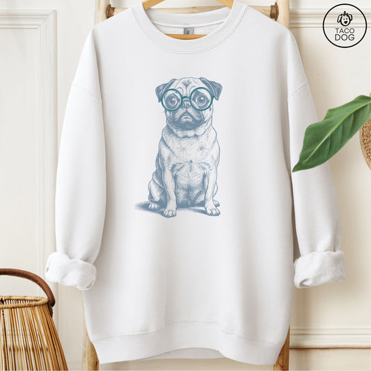 Pug Spectacles Sweatshirt White M Taco-Dog
