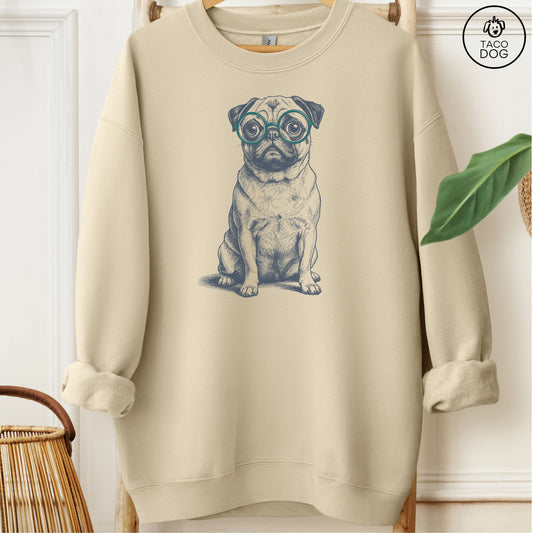 Pug Spectacles Sweatshirt Sand M Taco-Dog