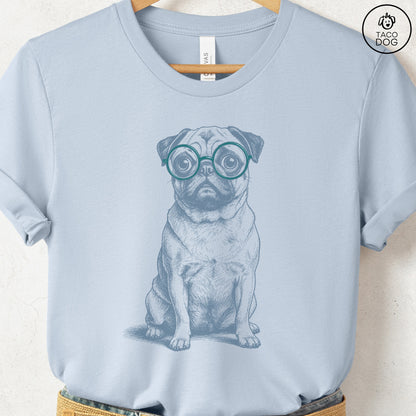 Pug Spectacles T-Shirt Light Blue S Taco-Dog