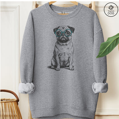 Pug Spectacles Sweatshirt Graphite Heather M Taco-Dog