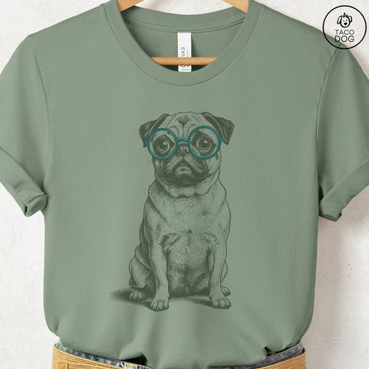 Pug Spectacles T-Shirt Sage S Taco-Dog